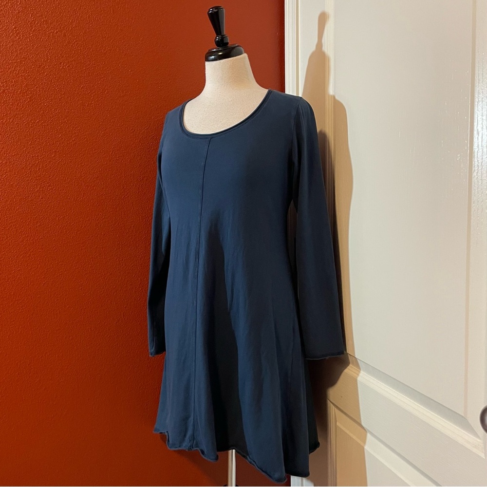 Cut‎ Loose Women’s Blue Cotton Lagenlook Scoop Neck Minimalist USA Made Dress